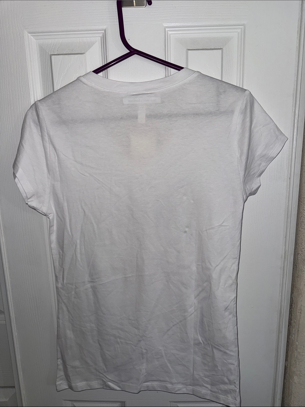 Reserved White Short Sleeve V-Neck Tee with Purple 'Blessed and Lucky' Print - Picture 4 of 4